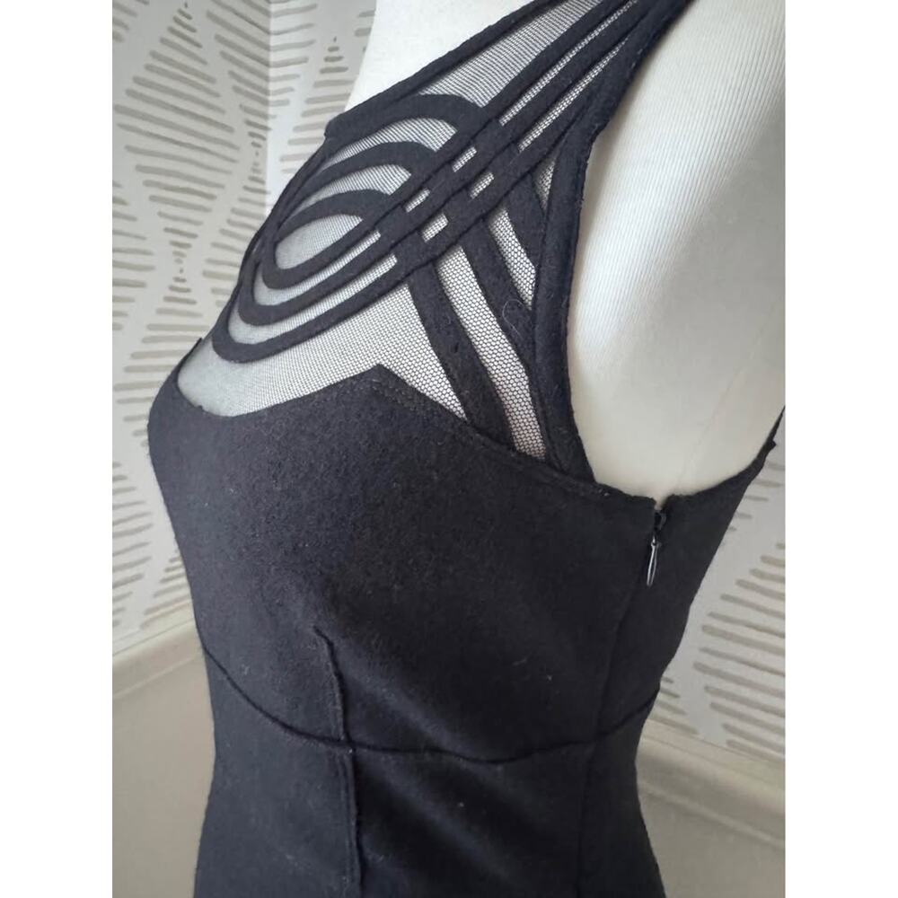 Susana Monaco Women’s Small Black Felt & Mesh Arched Geometric Bodycon Dress - Picture 5 of 10